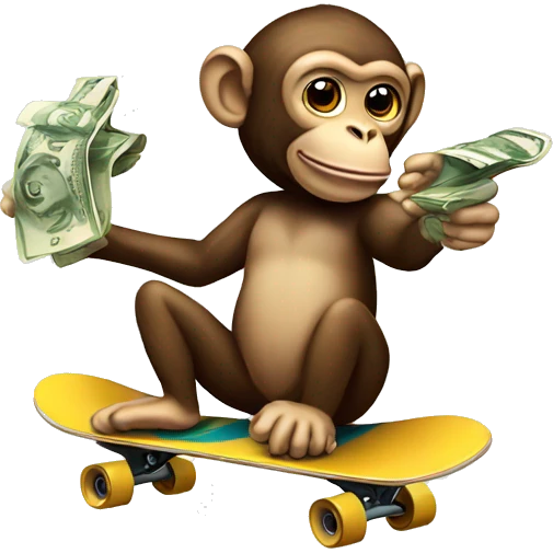 Monkey on a skateboard with money emoji