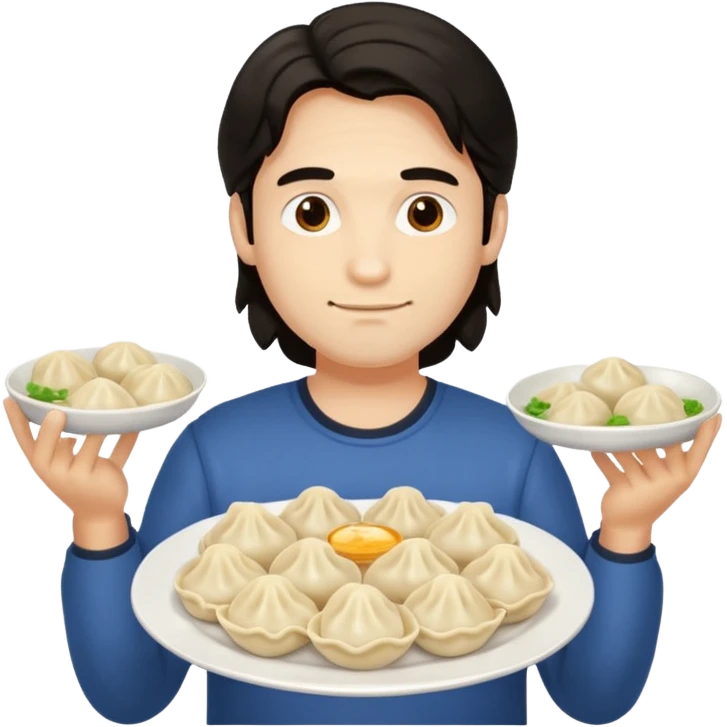 holding dumpling plate man long hair emoji