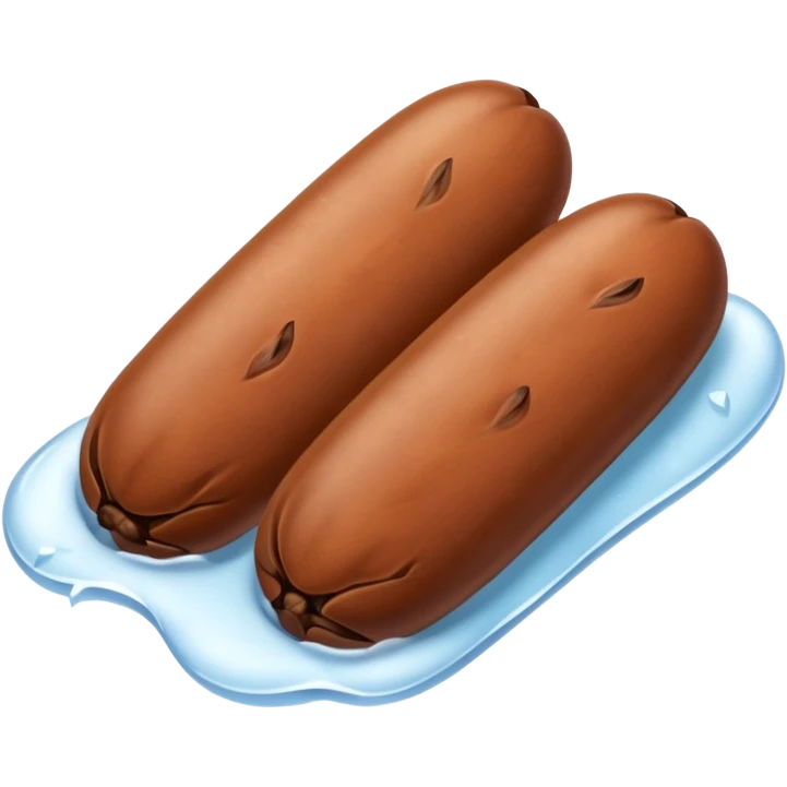 three brown beans not on a step and cover them in a layer of ice not with cubes on it  emoji