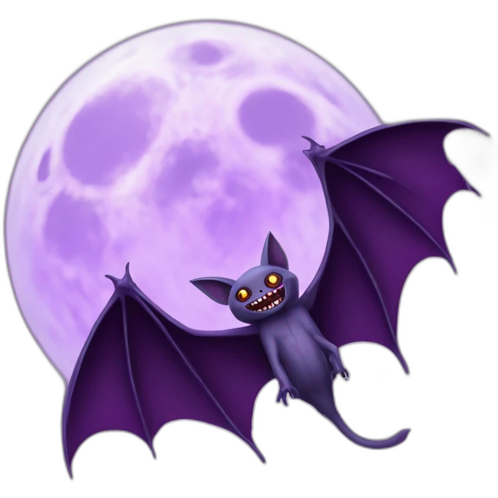 realistic full moon with evil vampire bat purple dripping wings emoji