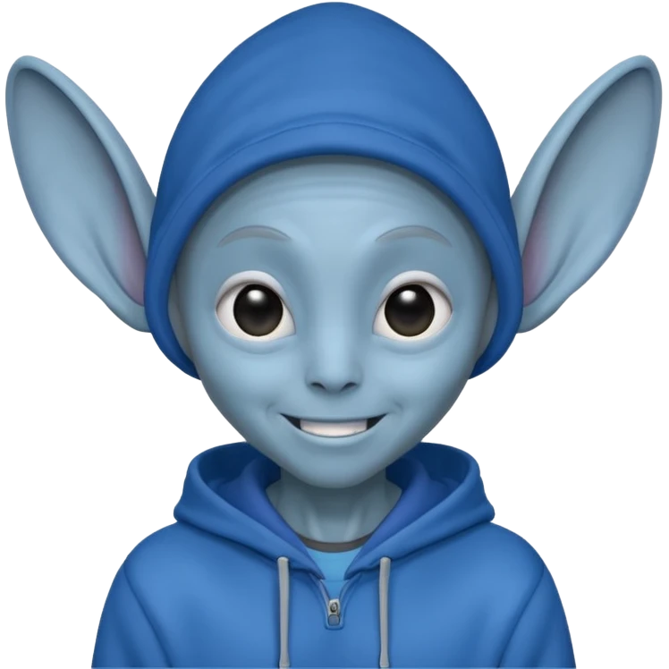 Aliens gray skin, blue hoodie, long big ears emoji