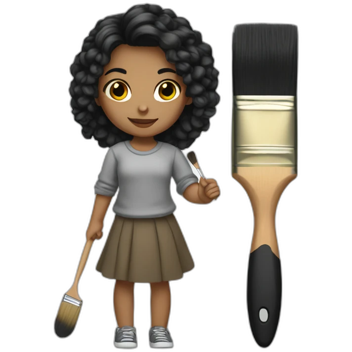 girl with a paint brush dark hair emoji