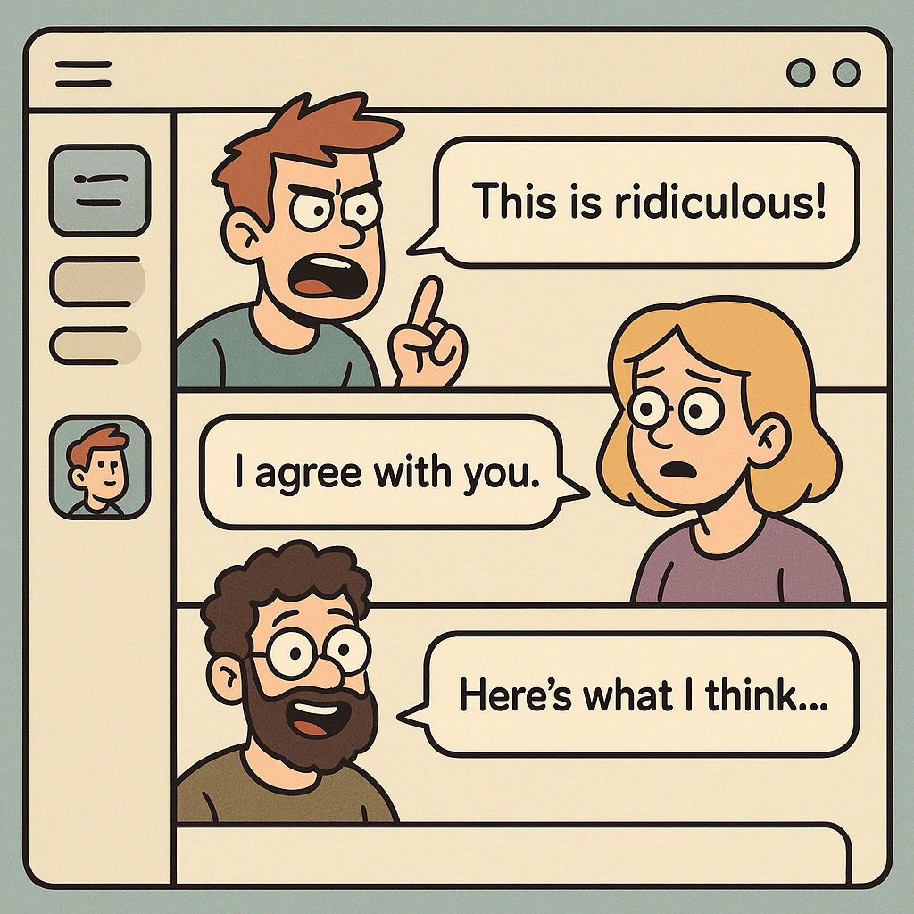 online forum interface with speech bubbles and avatars in modern flat-toon style emoji