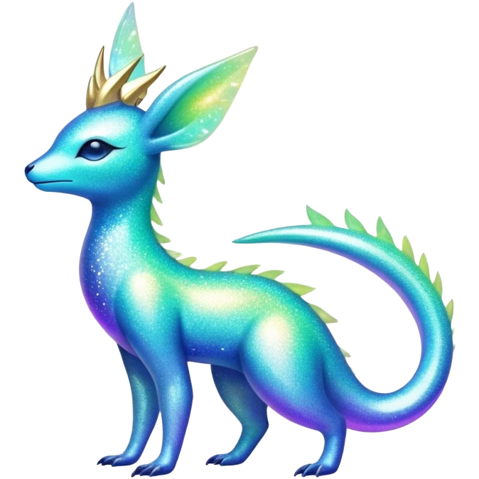 Shiny Exotic Colorful Neon-colored Glittery Ethereal Sparkly Iridescent Amaura-Aurorus-Fakémon-hybrid-creature (full body)  emoji