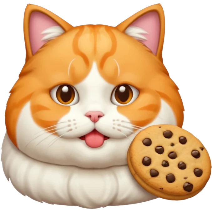 a plump cat with a cookie in its mouth, emoji style emoji