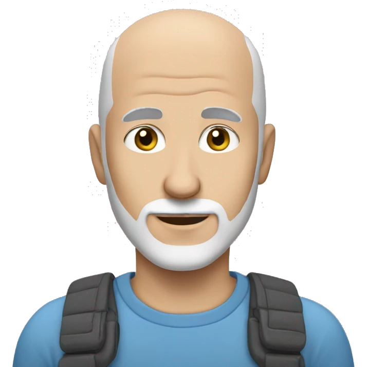 Totally Bald white man with greying goatee blue eyes no hair on head emoji
