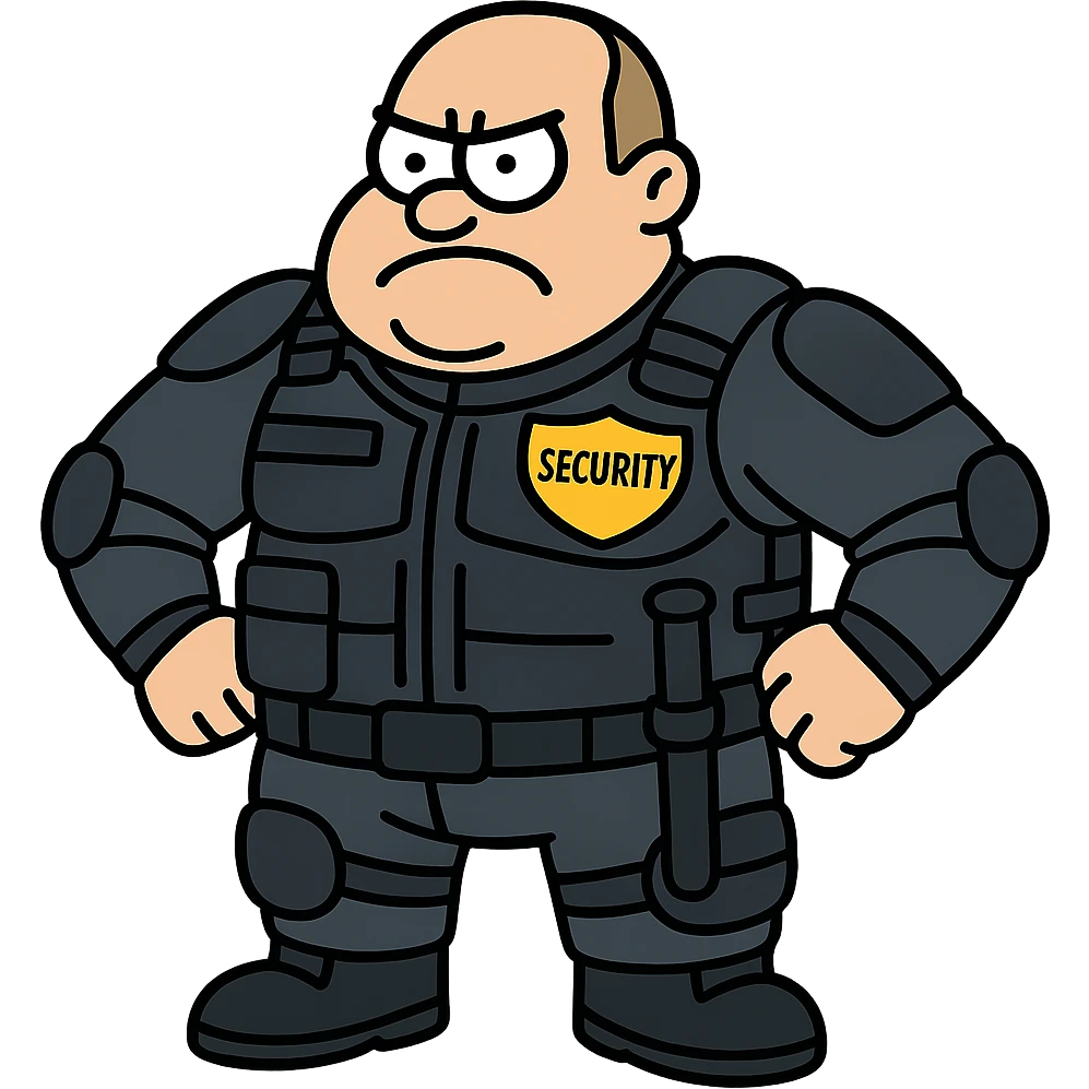 Enhance the vigilante's uniform with visible protections, a bulletproof vest, and security details. The character should have little hair. Transparent background. emoji
