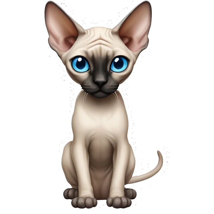 Siamese Sphynx  cat with blue eyes, full body, black nose ears and tail emoji