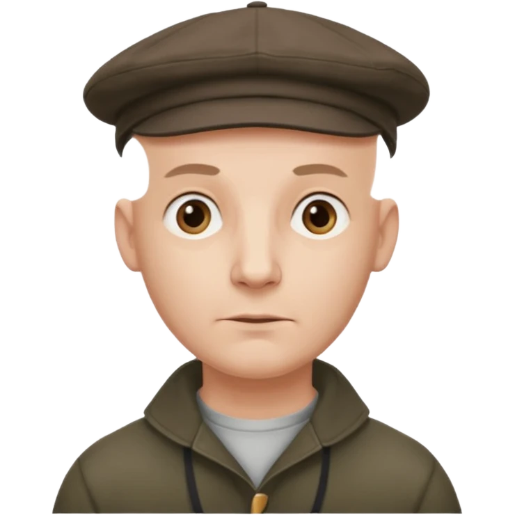 a bald man wearing a old english style cap looking hopeful emoji