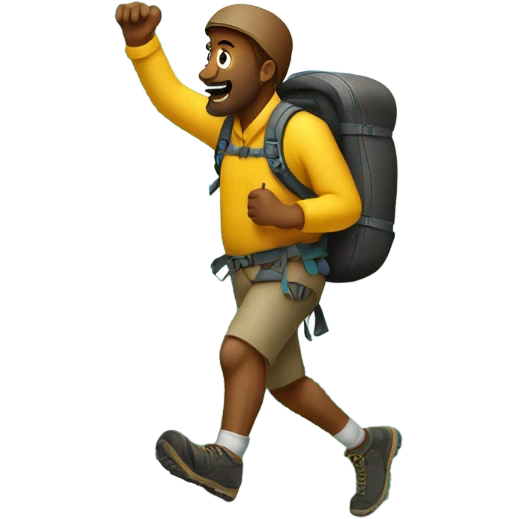 Man hiking mountain with sign that says “go for it!” emoji
