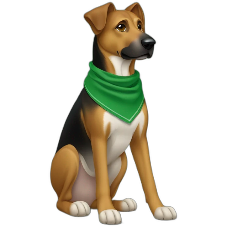 75% Coonhound 25% German Shepherd mix dog wearing small plain green bandana side view full body in profile left facing emoji