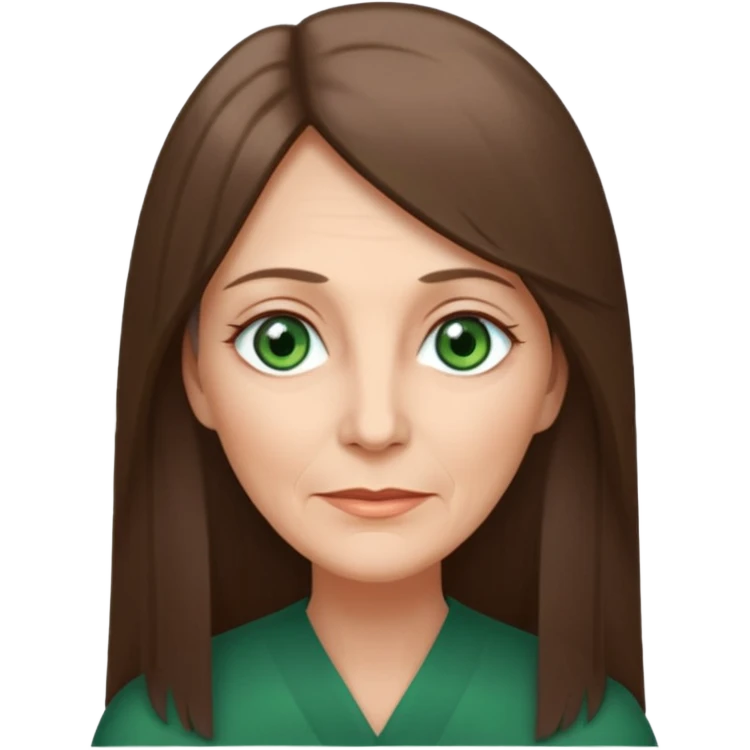 Pretty older woman with green eyes and long straight Ash-brown hair and long face  emoji