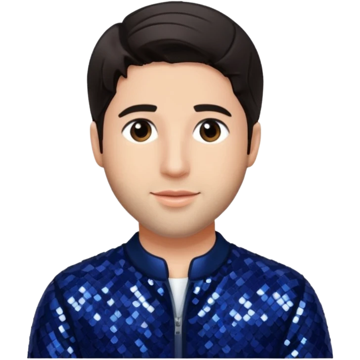 Josh Peck with dark brown hair, navy blue sequin outfit emoji