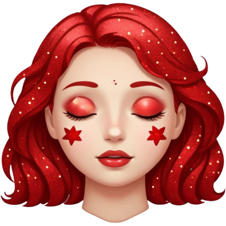 red glitter girl with closed eyes lying on the floor emoji