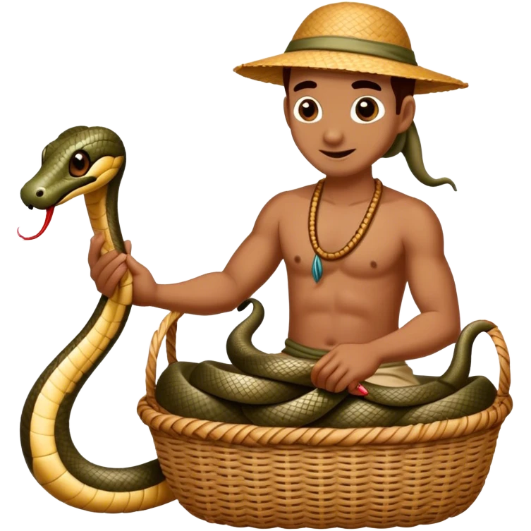 snake charmer playing pungi with snake in basket emoji