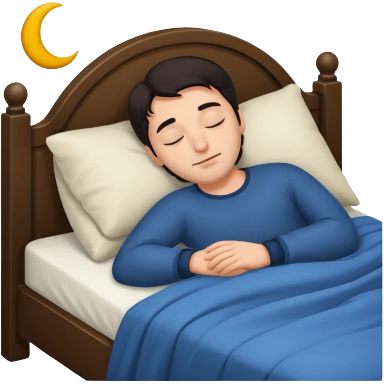 Rich man sleeping in a bed at night, dark hair, he is german very beautiful looks emoji