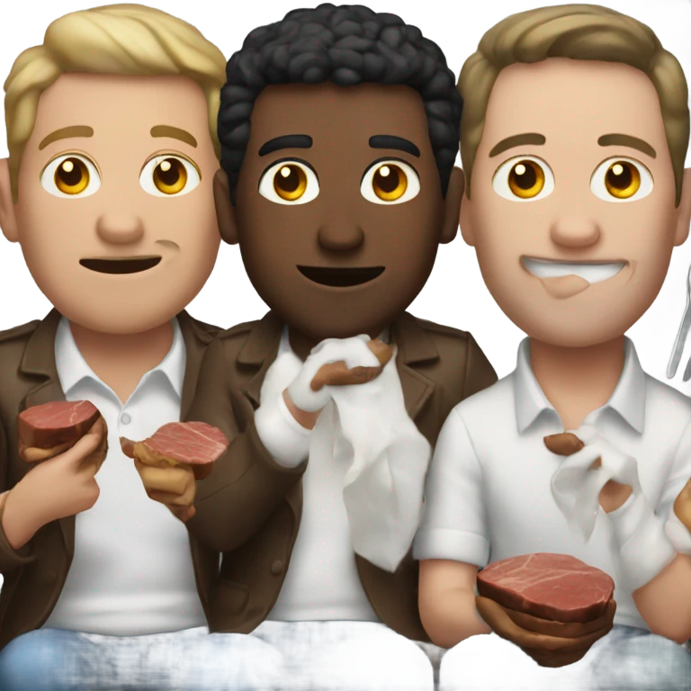 5 white men sitting down eating steak emoji
