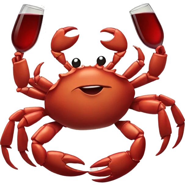 crab with two arms in the air each holding full red wine bottles emoji