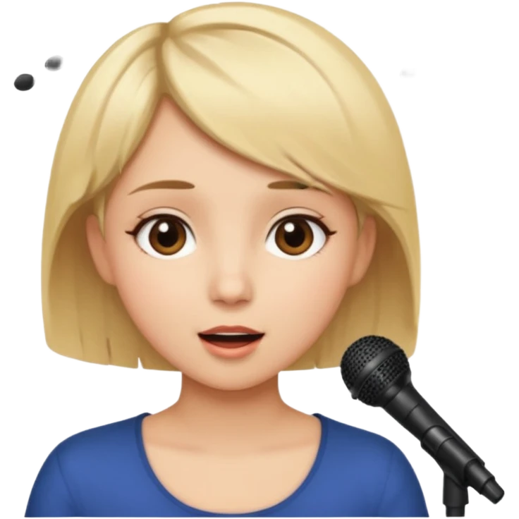 Crea una chica cantando con pelo rubio corto con ojos cafes  emoji
