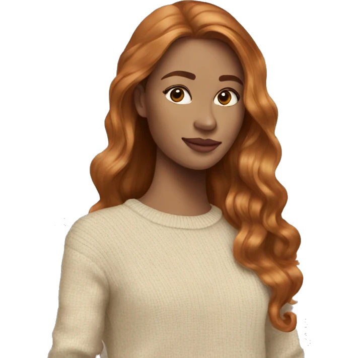 Ginger balayage long hair woman beige sweater emoji