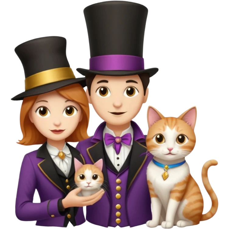 magician couple and their pet cat emoji