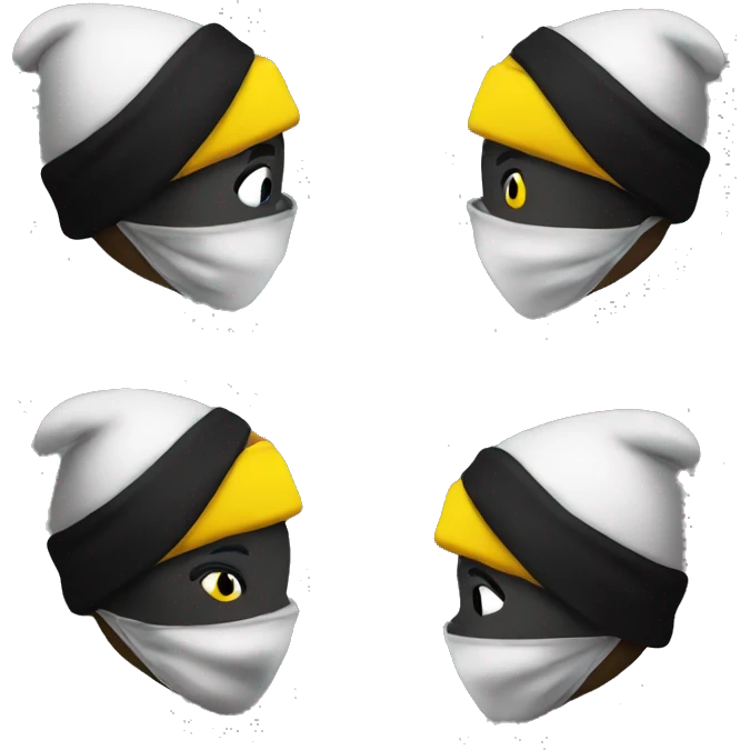 Robber black and white with a yellow face and with a black beanie emoji
