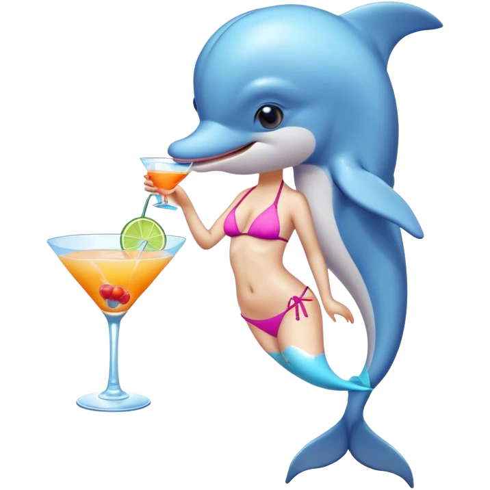 Dolphin in a bikini drinking a cocktail emoji
