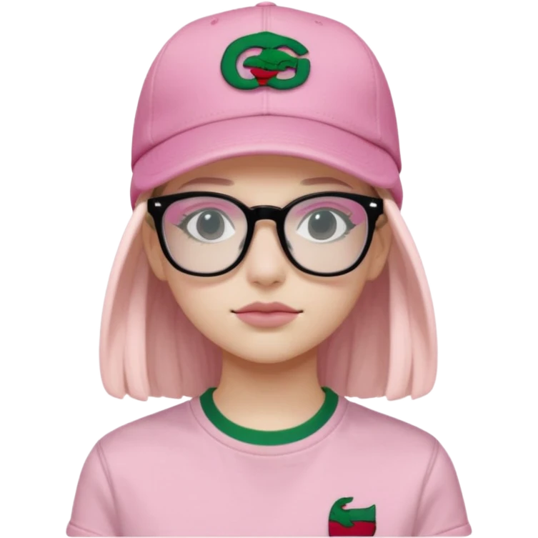 Adolescent Noir clair avec lunettes transparente rectangulaire et t shirt lacoste noir casquette gucci rose et expression neutre (uniquement buste) emoji