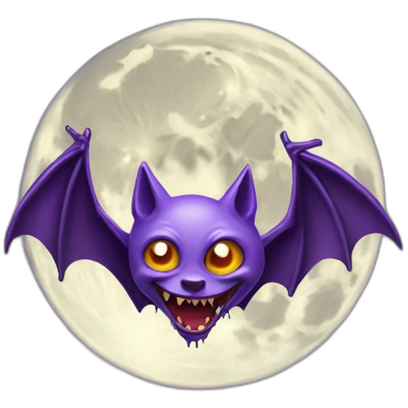 realistic full moon with mad face vampire bat purple dripping wings emoji
