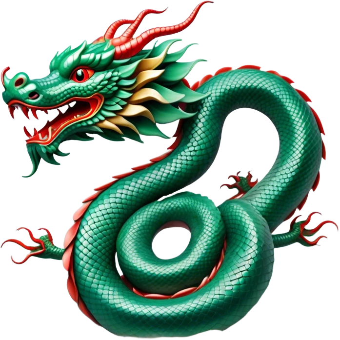 Cinematic Noble Chinese Serpent Dragon Portrait Emoji, Poised and majestic, with a sinuous, serpentine body adorned in intricately detailed scales of shimmering jade and soft vermilion, accented by delicate cloud motifs and subtle water ripple patterns; rendered with lifelike texture and gentle natural highlights, high shine, wise and enigmatic, styled with an aura of ancient dynastic grace, focused and regal, soft glowing outline, capturing the essence of a revered celestial dragon that appears ready to glide gracefully through the mists of time! emoji