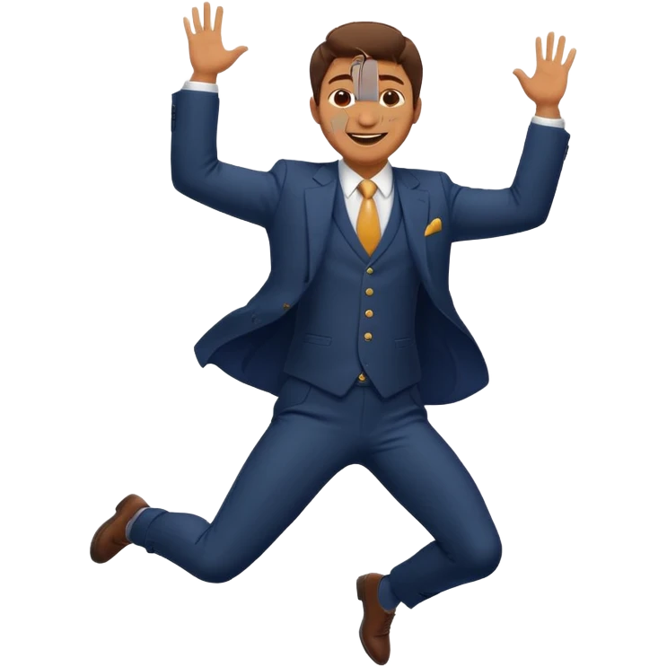 a man in a formal suit jumps with joy emoji