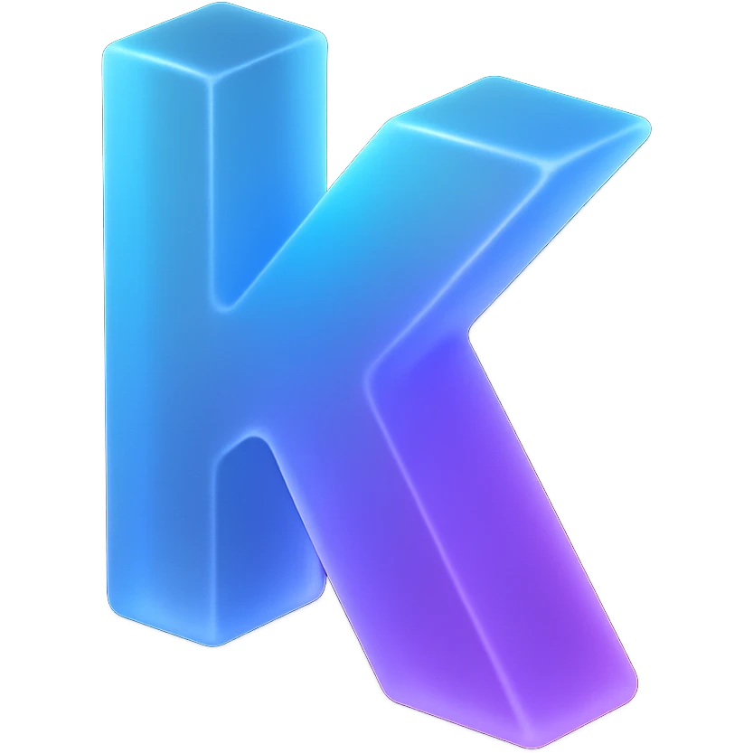 the letter K with a fancy colorful gradient for the color with blue and purple emoji