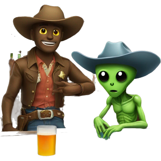 Cowboy and alien sitting at the bar  emoji