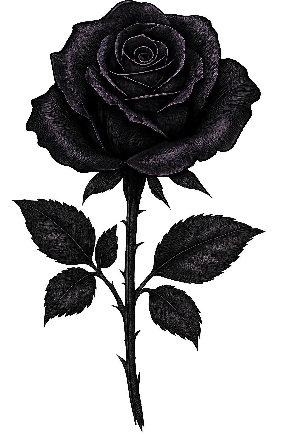 emo rose with black petals and purple highlights, no background emoji