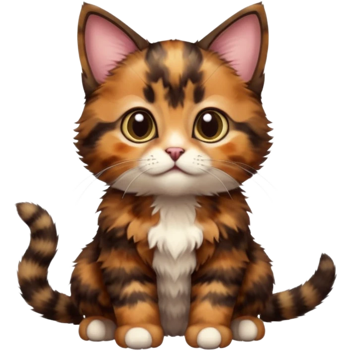 A high-resolution photo-realistic digital illustration of a brown multicoloured  tortoiseshell kitten, chest upward emoji