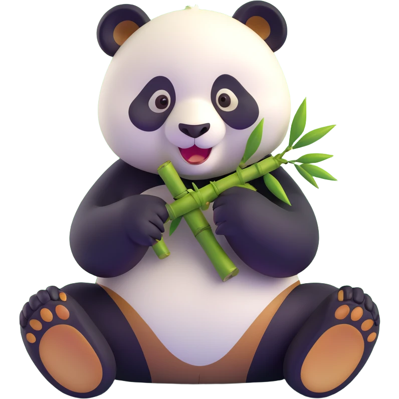 panda eating bamboo in forrest background, close up pose emoji