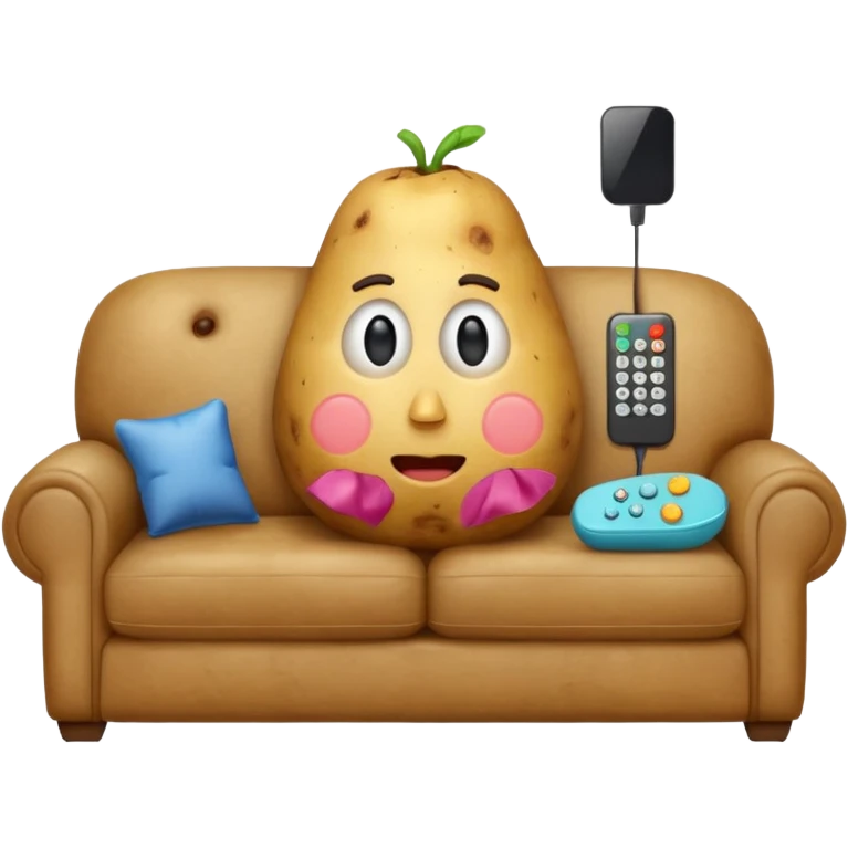 A potato on a couch watching tv emoji