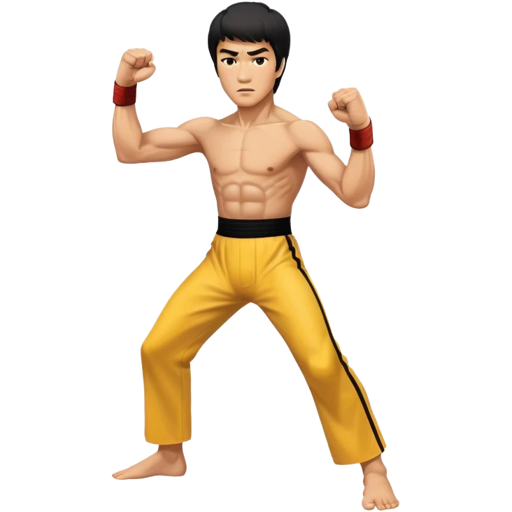 Bruce Lee in his iconic fighting stance with raised fists and martial arts pose emoji