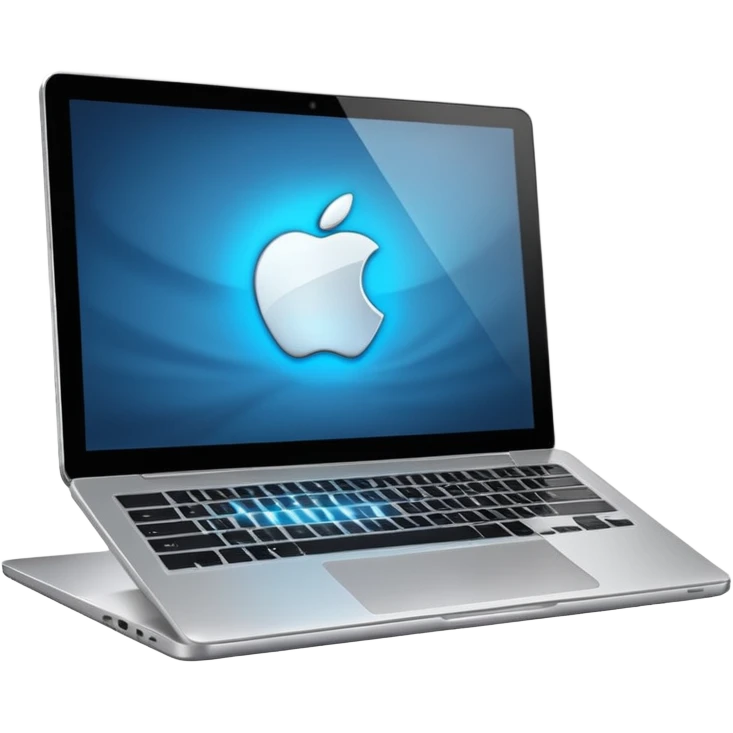 editing laptop, angled, with a glowing screen emoji