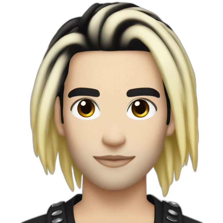 Bill Kaulitz black hair down with blonde highlights eyeshadow emoji