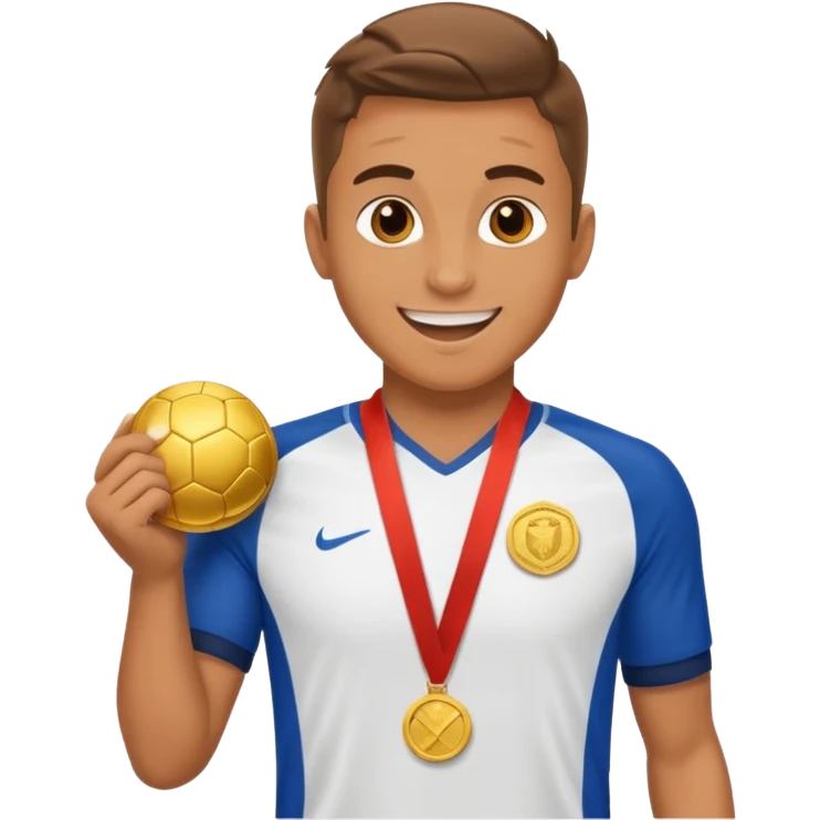 Happy soccer player with a first-place medal emoji