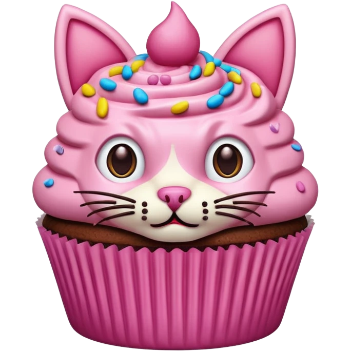 cupcake with frosting decorated to look like a cat face emoji