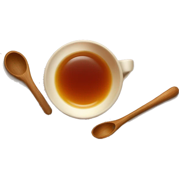 brown cup with tea on saucer wooden honey spoon  emoji