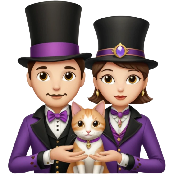 magician couple and their pet cat emoji