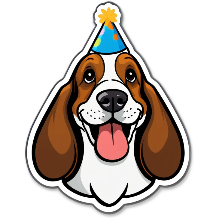 Basset hound happy with birthday hat emoji