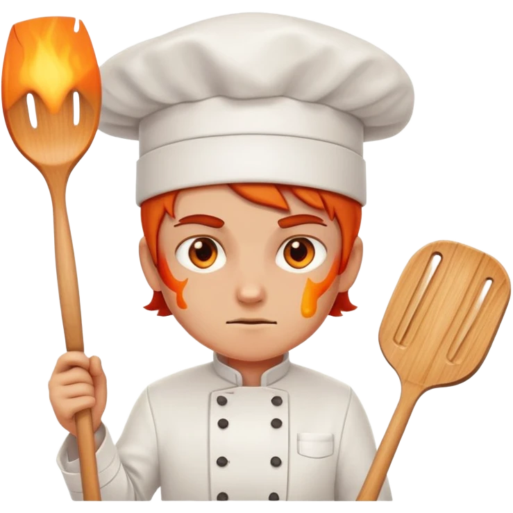 determined chef with fiery eyes, holding spatula emoji