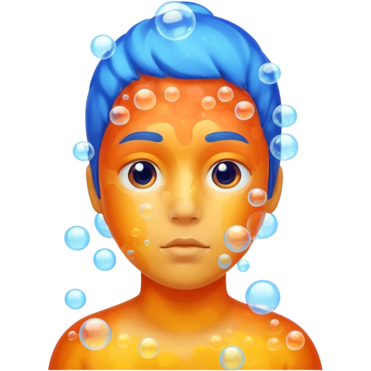 Person made out of bubbles breathing in 3 types of fire emoji