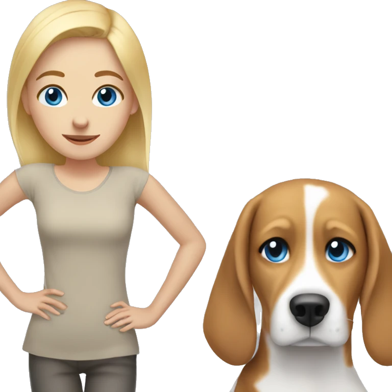 long blonde girl with blue eyes with beagle  emoji