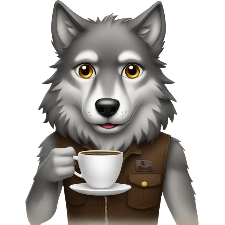 a wolf with coffe  emoji