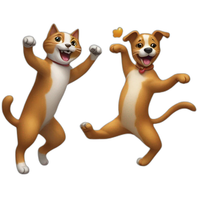Funny dancing cat and dog emoji
